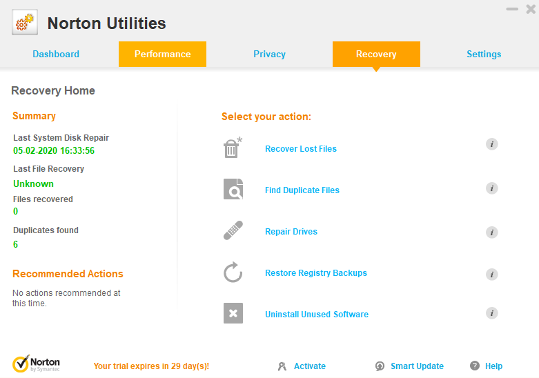 Norton utility recovery