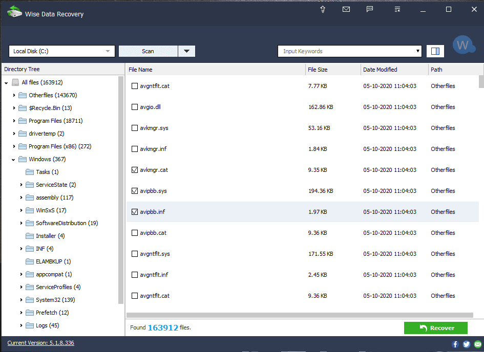 scanning process of wise data recover