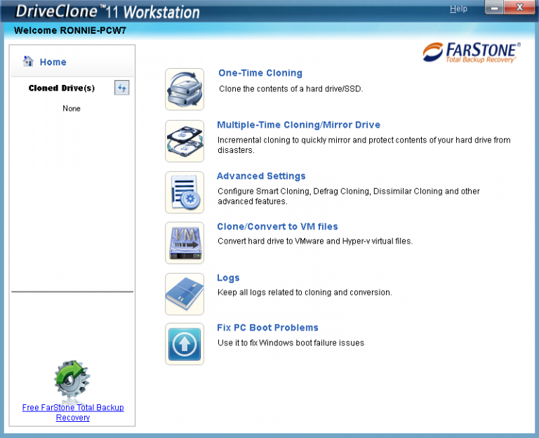 Farstone DriveClone, copy of your SSD and hard disk