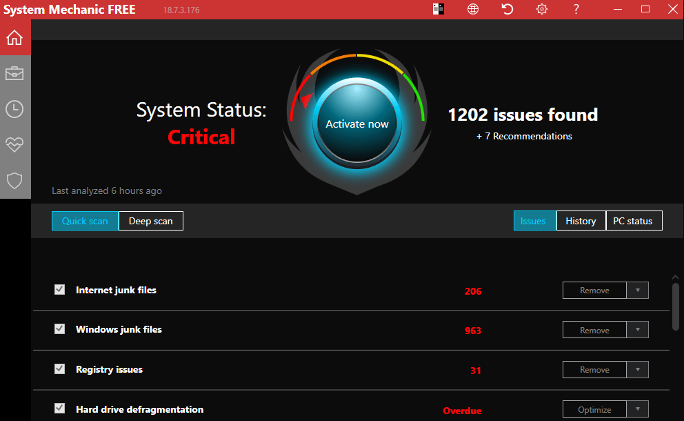 interface of iolo System Mechanic