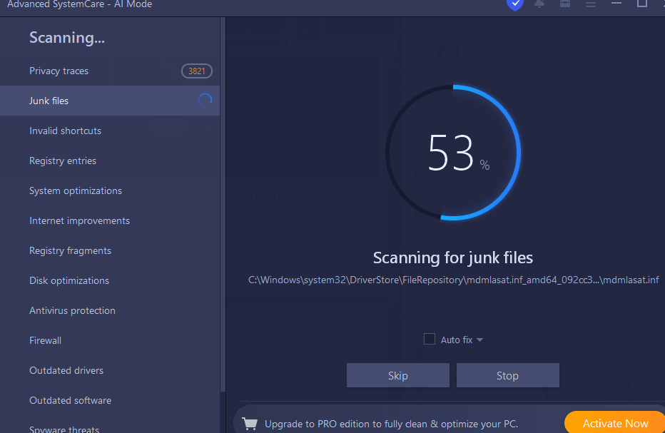scan finish or click on the Skip