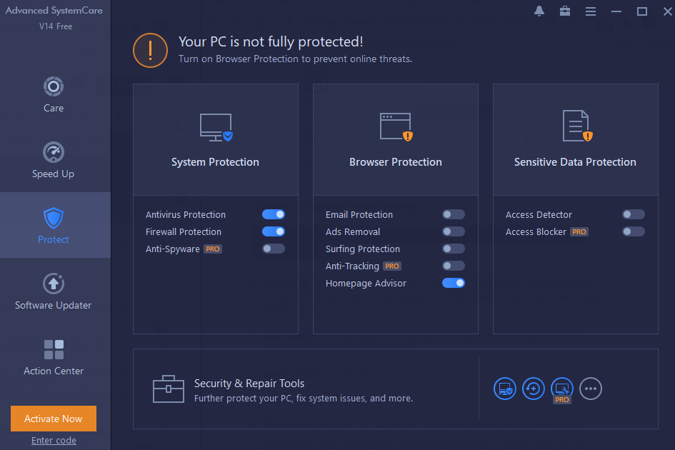 system protection in advanced system care