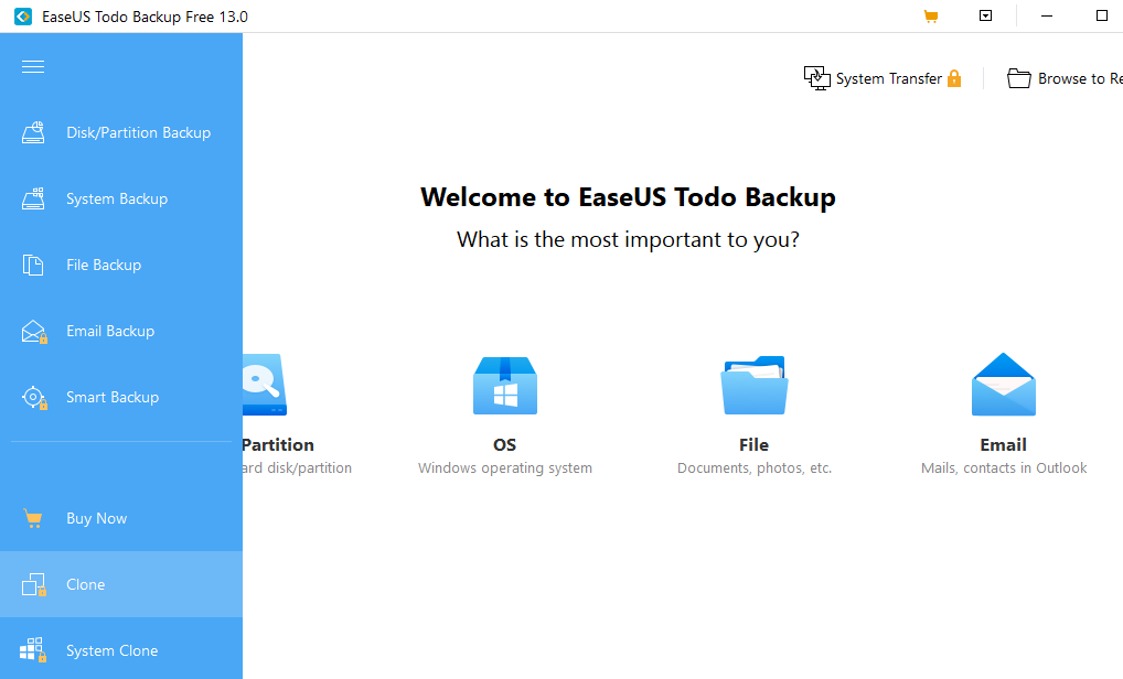 Launch EaseUS Todo Backup, SSD cloning software