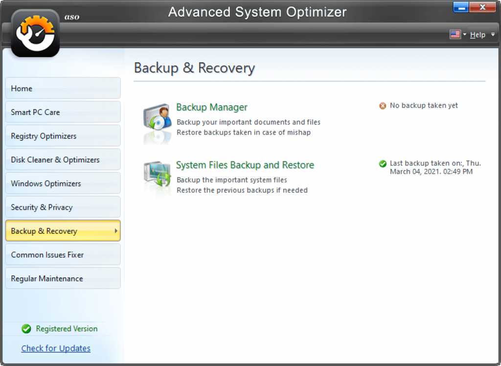 backup and recovery with advanced system optimizer