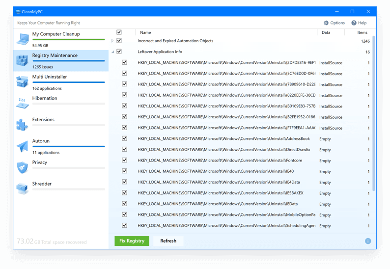 Interface of cleanmypc: tuneup utility