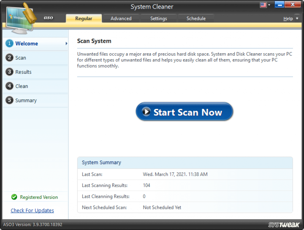 delete unwanted files with system cleaner