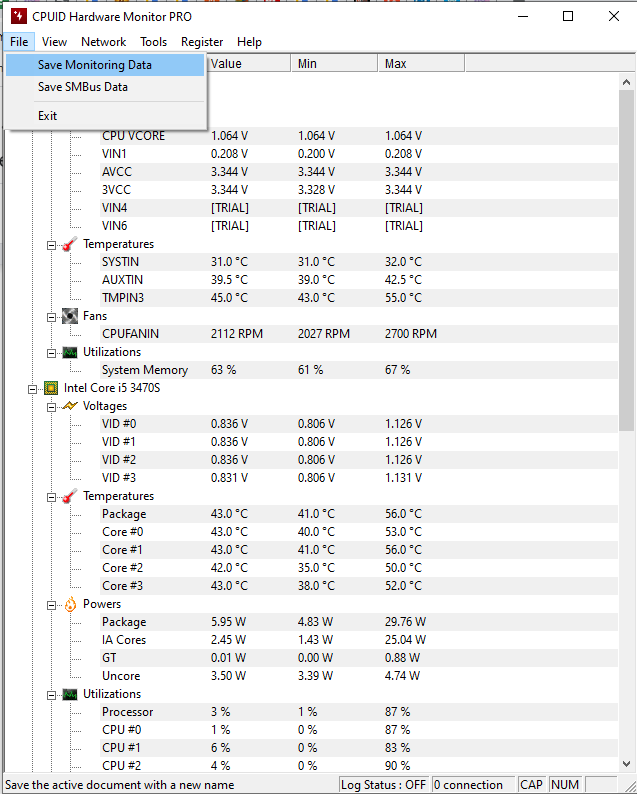 hardware temp monitor table