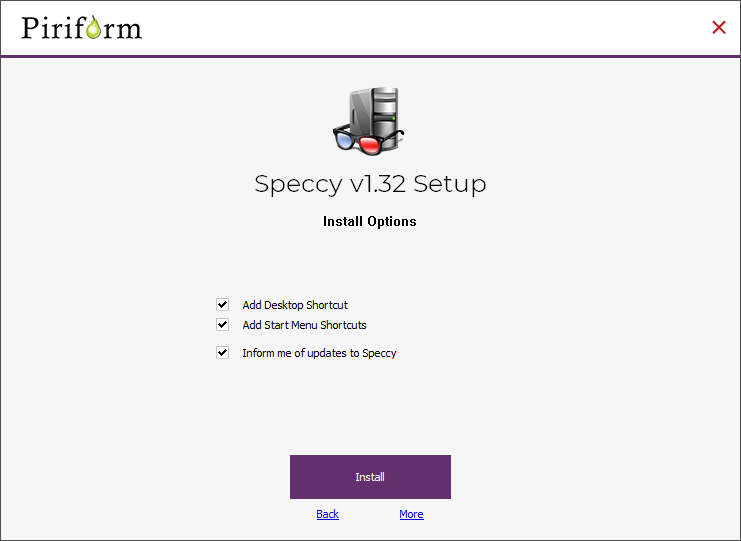 customize the installation of speccy for windows