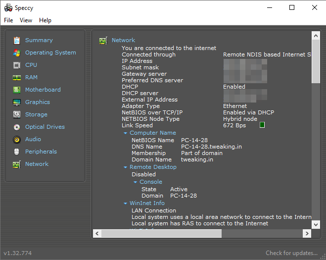 Network Speed detect in speccy cpu temp