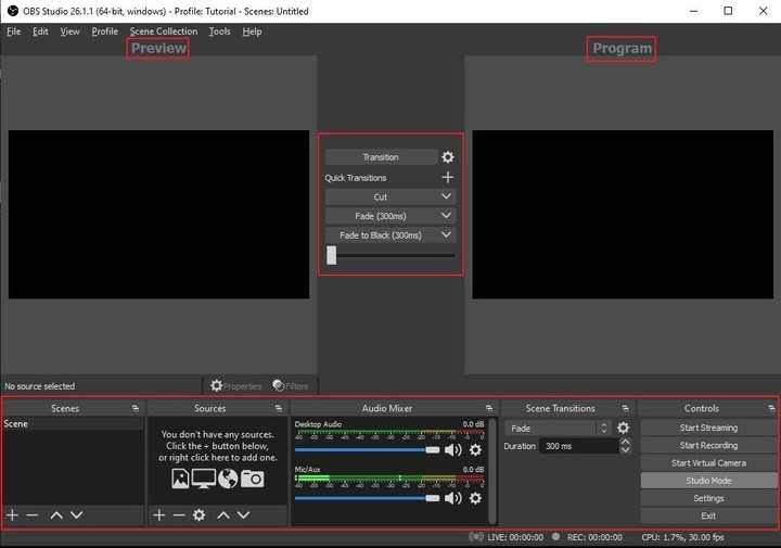 OBS, free screen recording application for computers