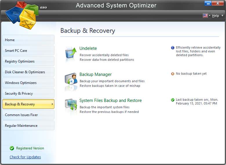 backup and recovery with advanced system optimizer