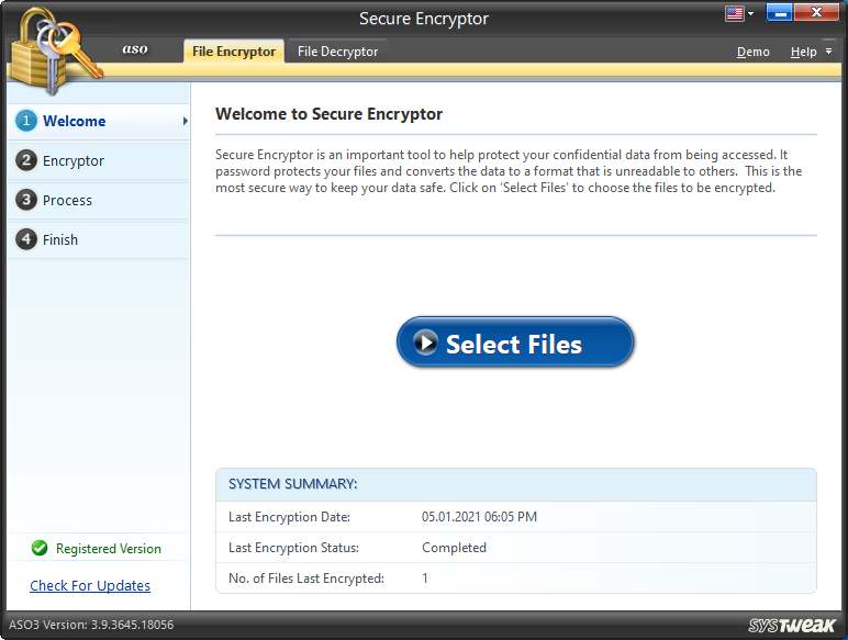 Secure Encryptor in advanced system optimizer