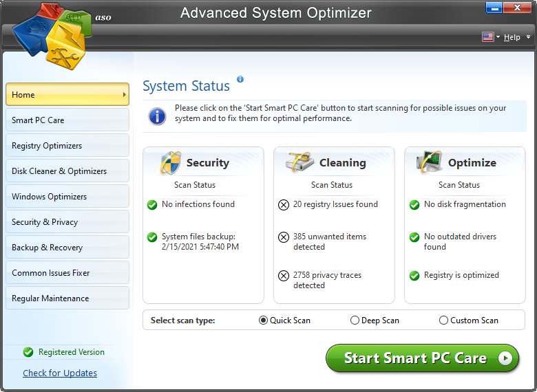 Advanced System Optimizer: pc cleaning utility for windows