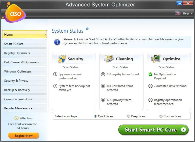 Advanced System Optimizer Review : Best PC Cleaning Utility Software