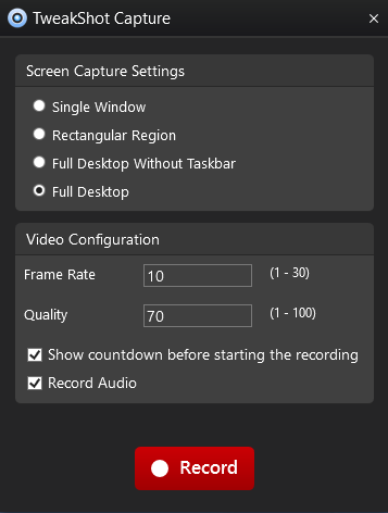 Screen Recording  with specification