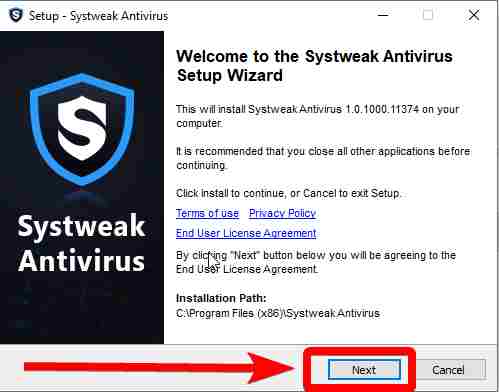 Run the setup file of systweak antivirus