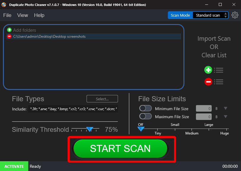 Standard Scan in duplicate photo cleaner