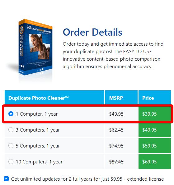 pricing of duplicate photo cleaner