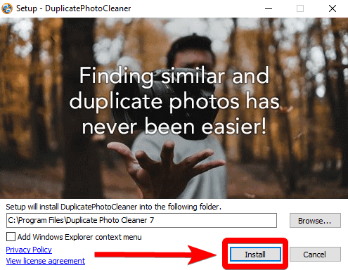 setup of duplicate photo cleaner