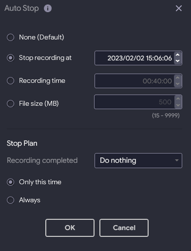 Advanced Screen Recorder auto stop feature