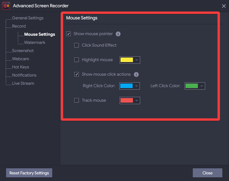 Advanced Screen Recording Mouse pointers