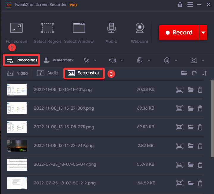 Recordings section