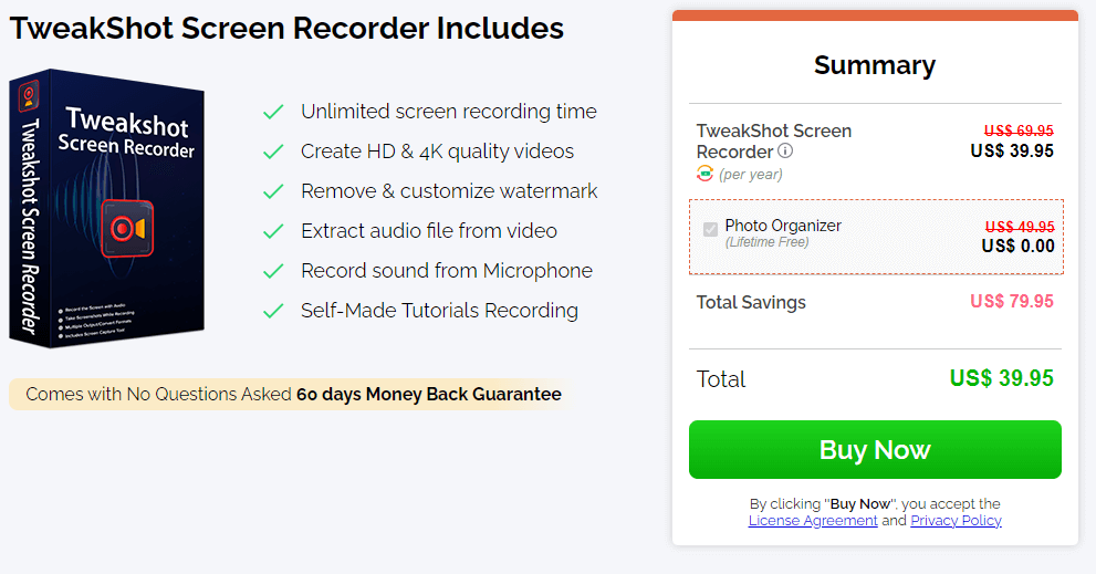 tweakhot screen recorder pricing
