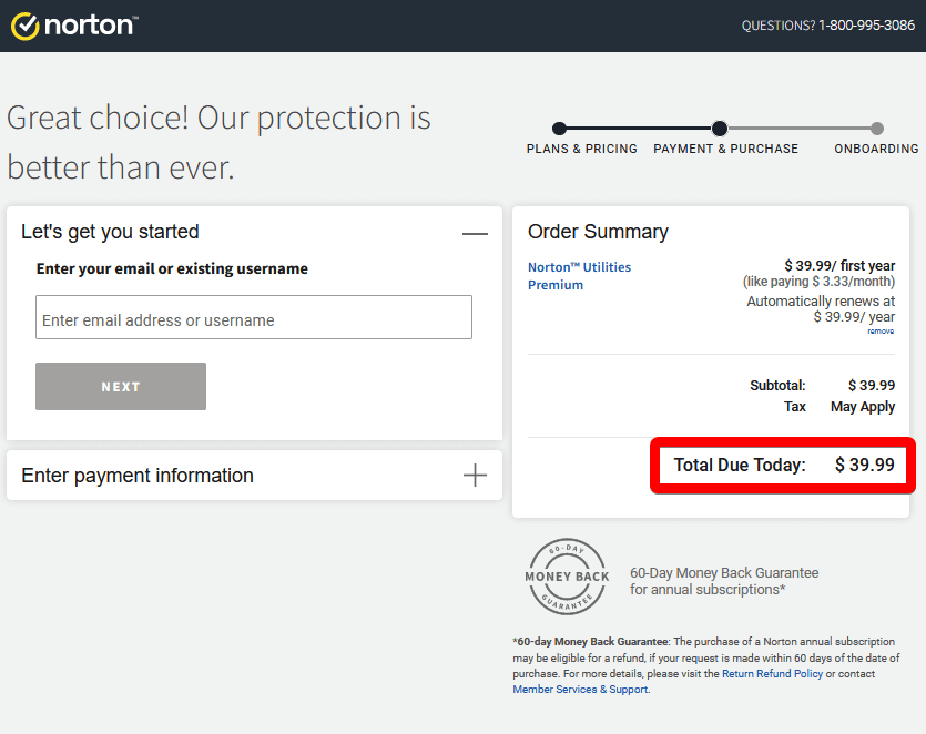 Pricing of norton utility