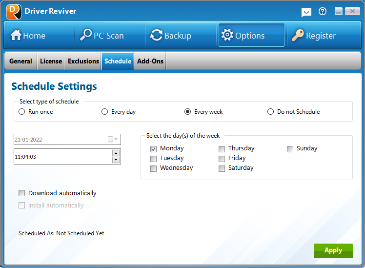 Schedule scan in driver reviver