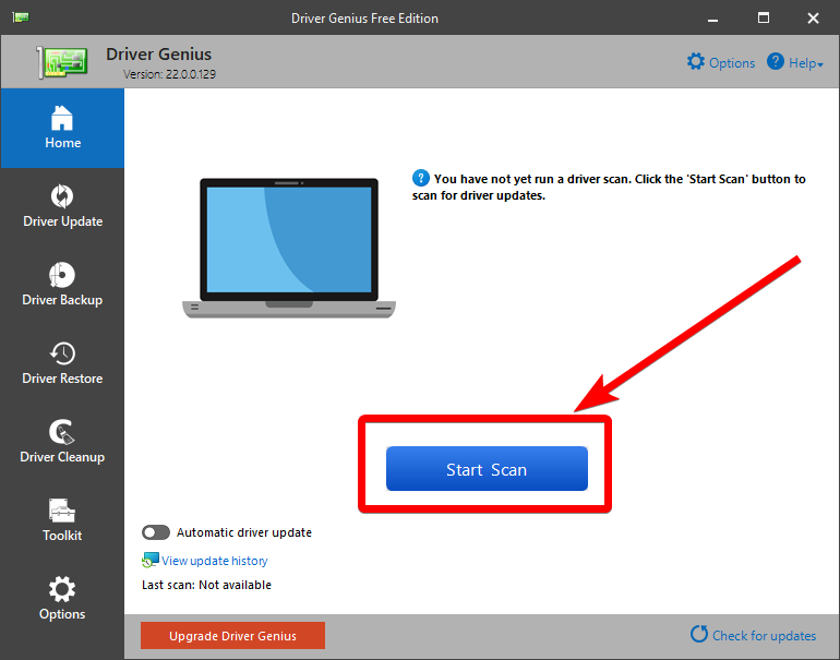 Start Scan for the outdated drivers in driver genius
