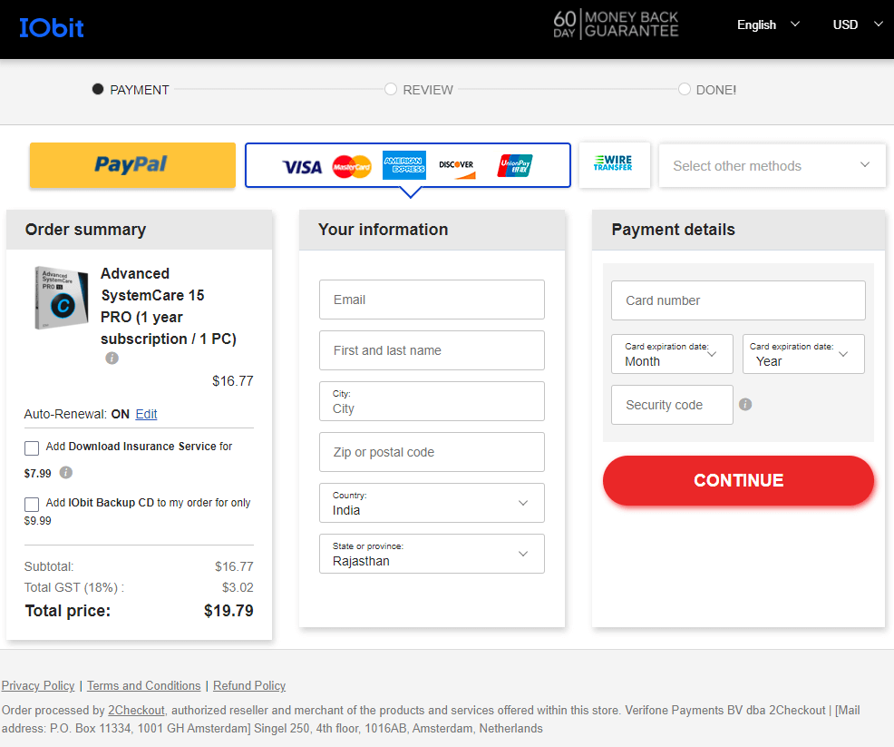 pricing of advanced system care