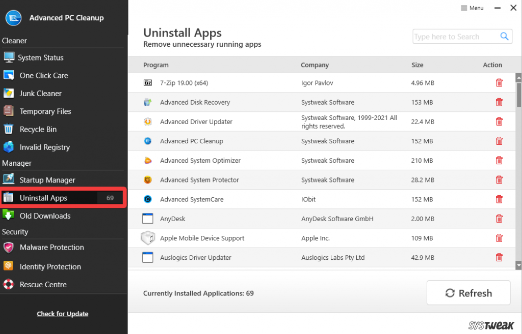 App Uninstaller in apc