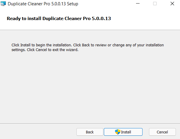 Install button of duplicate cleaner