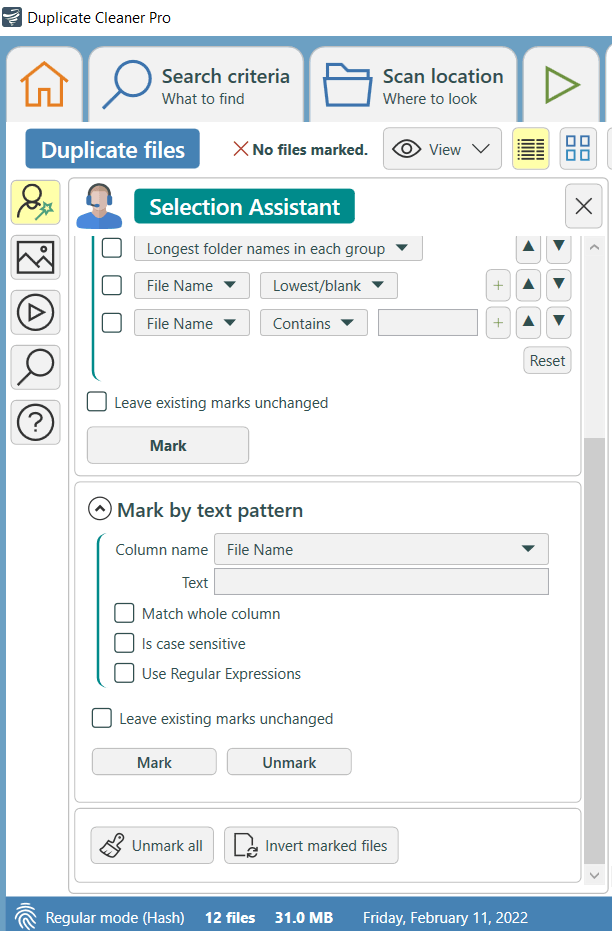 Invert marked files