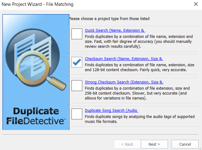 Scan Modes in duplicate file detective