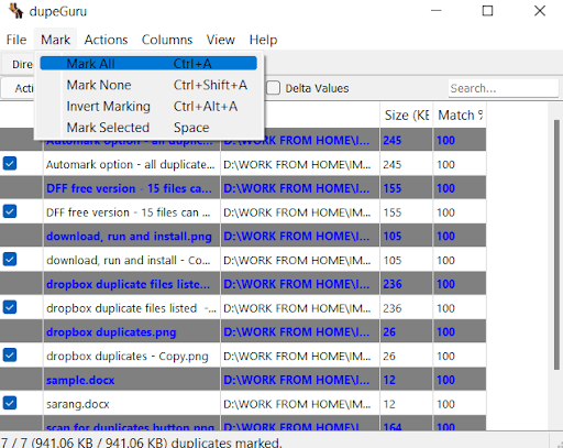 mark all of dupeguru