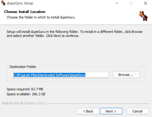 select install location of dupeguru