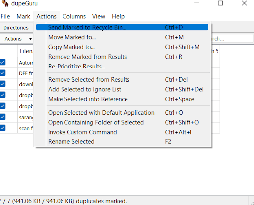 send marked to recycle bin of dupeguru