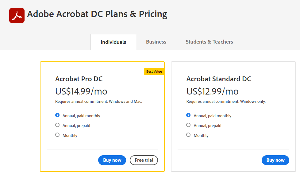 Adobe Acrobat Price
