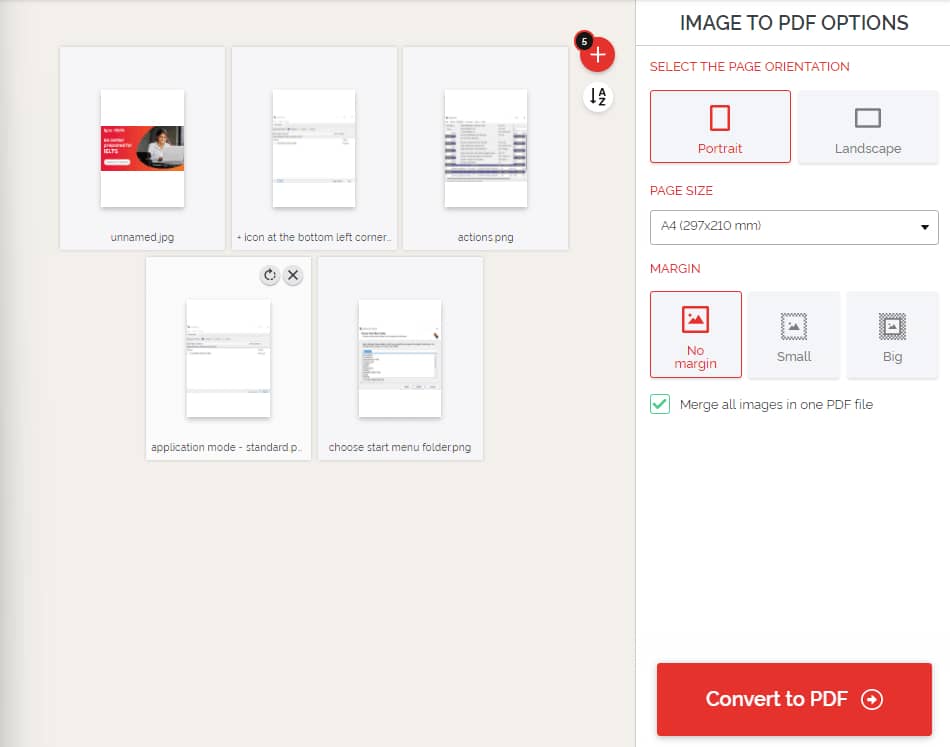 convert JPG to PDF with iLovePDF