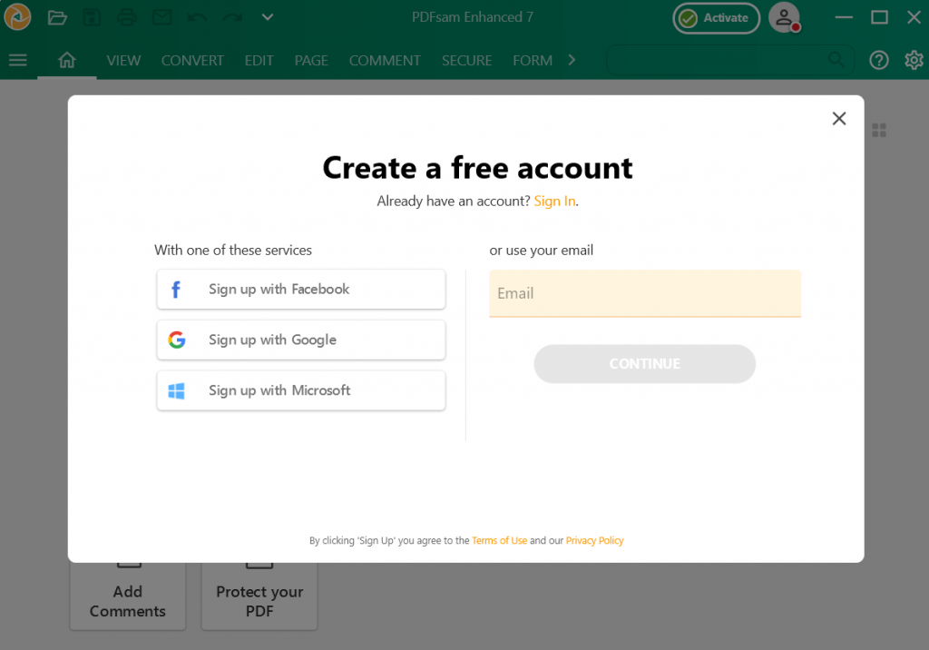 Signup in pdfsam