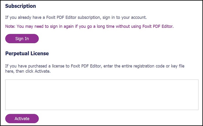 activation for the Subscription of foxit