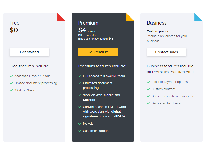 pricing of ilovepdf