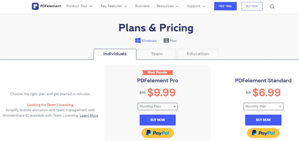 pricing of pdfelement