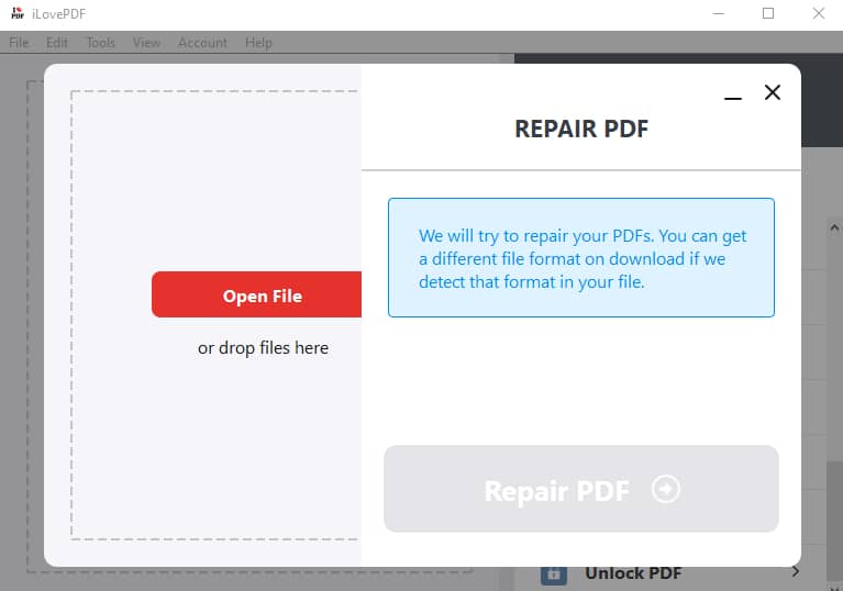 repair_pdf in ilovepdf