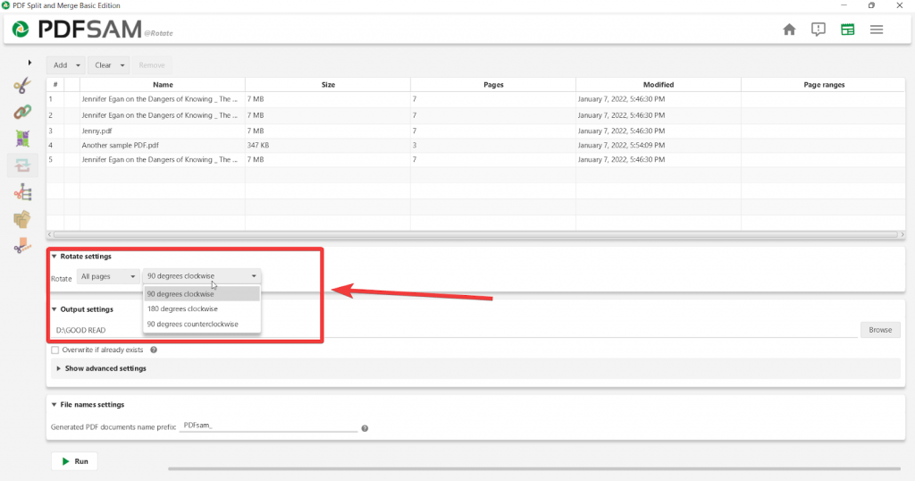 roatate pdf with pdfsam