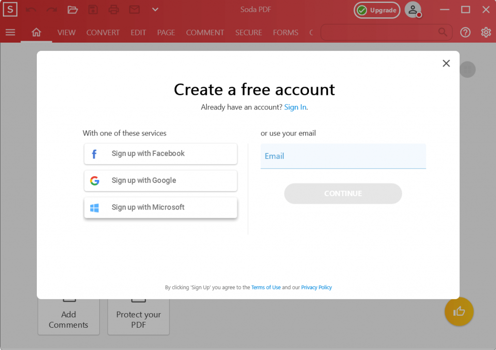 signup for soda pdf