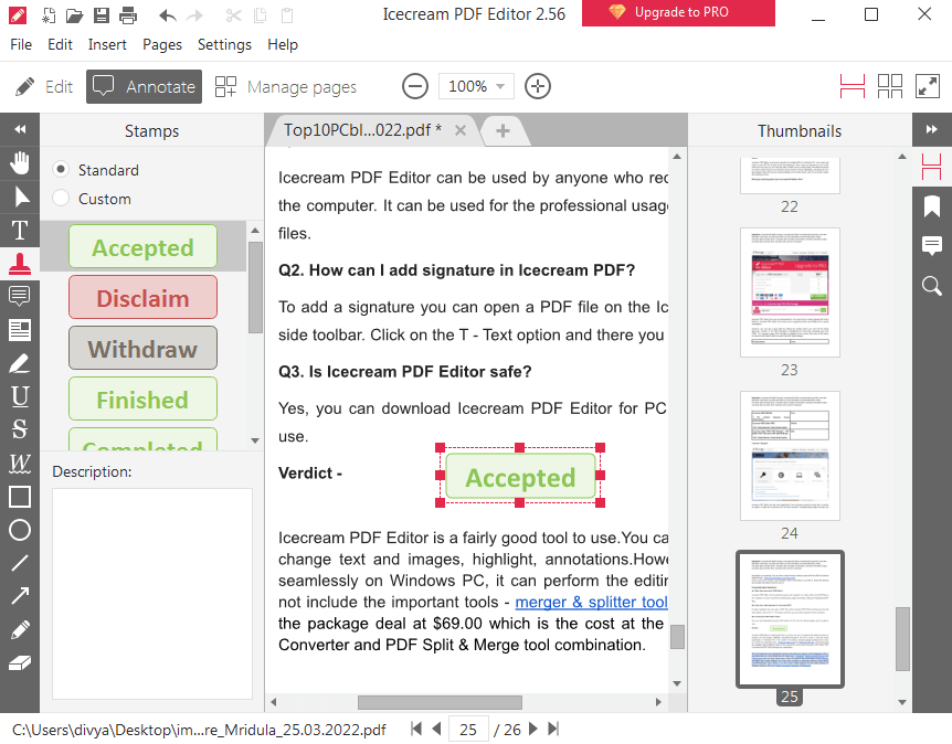 Add Stamps in icecream pdf editor