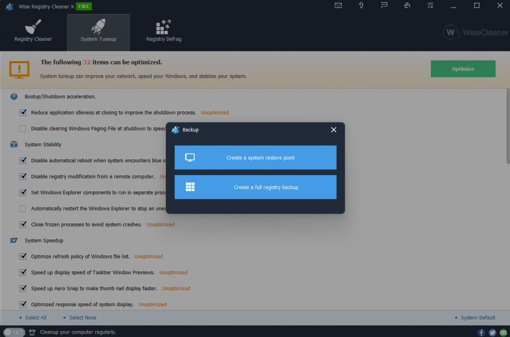 Backup and Restore with wise registry cleaner
