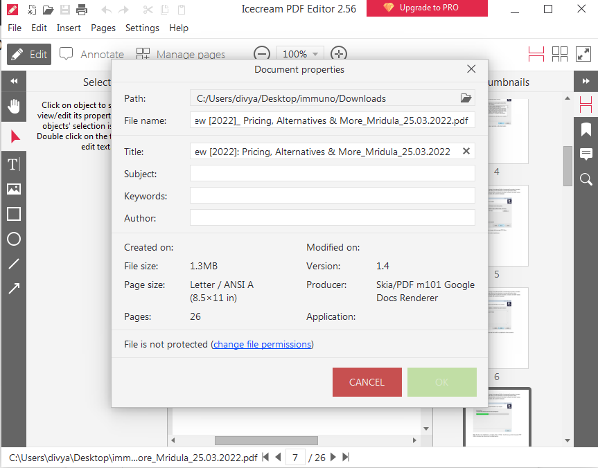 Edit PDF metadata with icecream pdf editor